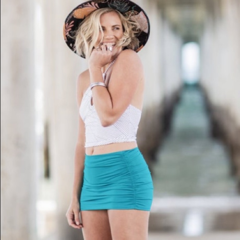 Ruched Swim Skirt in Aqua Blue